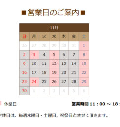 11月の営業日のお知らせ